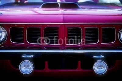 grille of purple muscle car