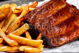 Fototapety Roasted Pork Rib and Fried Potato with Vegetables