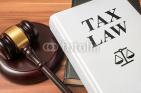 Obrazy i plakaty Tax law book and gavel. Consumer protection book and gavel. Law and regulations concept.