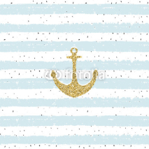 Naklejki Hand drawn seamless pattern. Gold glitter anchor on striped repeat b scribble background