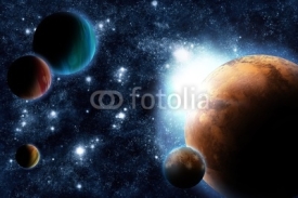 Fototapety Abstract planet with sun flare in deep space - star nebula again
