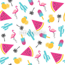 Naklejki Summer pattern. Watermelon with cactus. Vector illustration