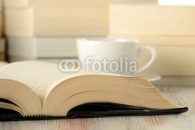 Fototapety Composition with books and cup of coffee