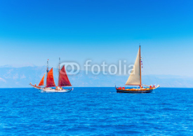 Fototapety 2 Old classic wooden sailing boats in Spetses island in Greece