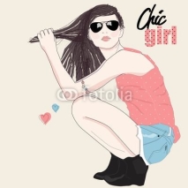 Naklejki Stylish girl, doodled fashion card