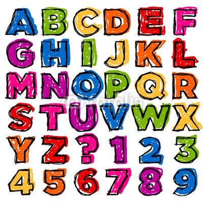 Colorful Doodle Alphabet and Numbers