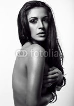 Naklejki black and white portrait of sexy woman with naked back