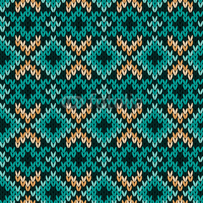 Knitted seamless pattern mainly in turquoise