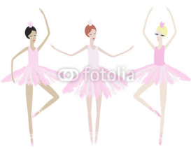Naklejki Three graceful ballerinas dance in identical dresses