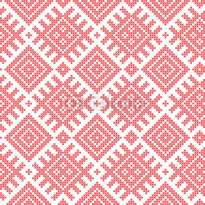 Seamless Russian folk pattern, cross-stitched embroidery imitation. Patterns consist of ancient Slavic amulets. Swatch included in vector file.