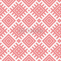 Naklejki Seamless Russian folk pattern, cross-stitched embroidery imitation. Patterns consist of ancient Slavic amulets. Swatch included in vector file.