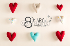 Women's Day message with blue heart cushions