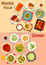Healthy dinner dishes icon set for food design