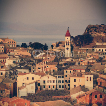 Obrazy i plakaty panorama of the capital of Corfu, Greece - vintage coaster