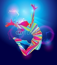 Naklejki The colorful dancing girl on blue background. Vector