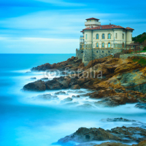 Fototapety Boccale castle landmark on cliff rock and sea. Tuscany, Italy. L