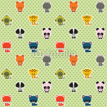Naklejki Vector seamless green polka dot pattern with little cute animals