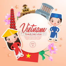 Traveling Asia : Vietnam Tourist Attractions : Vector Illustration