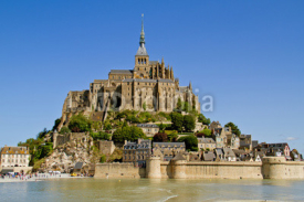 Mont Saint-Michel, a medieval fortification, cloister and church on an island in the Atlantic ocean near Normandy in France. 