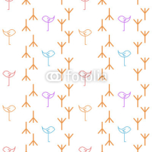Obrazy i plakaty Birds and Footsprint Pastel Colored Simple Seamless Pattern on White Background