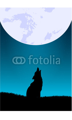 Vector Wolf Howling with the Moon Illustration