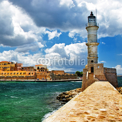 lighthouse in Chania port, Crete, Greece