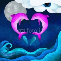 Fototapety cuore con delfini rosa