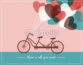 Naklejki Valentine's card with tandem bicycle