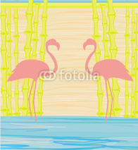 Naklejki bamboo background with flamingo