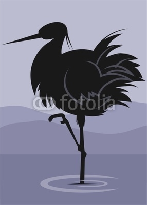 Illustration of a  crane standing in water