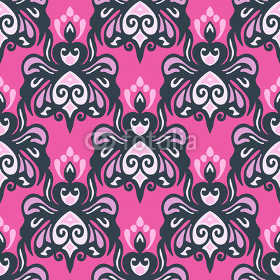 Seamless modern pink damask vector pattern