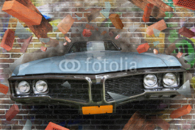 Fototapety Background color of street graffiti on a brick wall