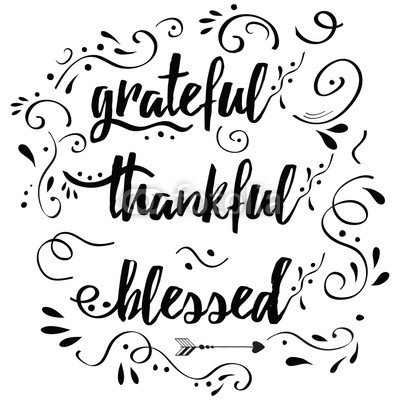 Thankful grateful blessed vector hand drawn card decorated floral ornament