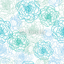 Naklejki Vector blue line art flowers elegant seamless pattern background