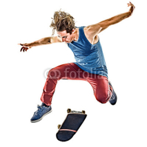 Naklejki one caucasian skateboarder young teenager man skateboarding isolated on white background