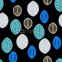 Seamless floral pattern with primitive leaves. Seamless floral pattern with primitive leaves. Tribal ethnic background, maritime tones on black background. Textile design.
