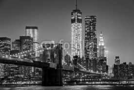 Naklejki New York by night. Brooklyn Bridge, Lower Manhattan – Black an