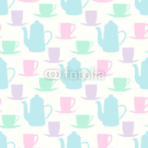 Fototapety Vintage seamless vector pattern with teapots, tea mugs and coffee cups