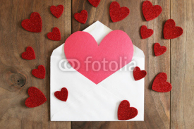 Heart Shaped Homemade Valentine's Day Card on Rustic Wood Backgr