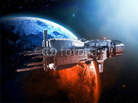 Fototapety spaceship with planet earth