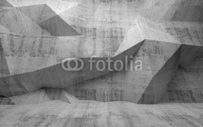 Abstract dark concrete 3d interior with polygonal pattern on the