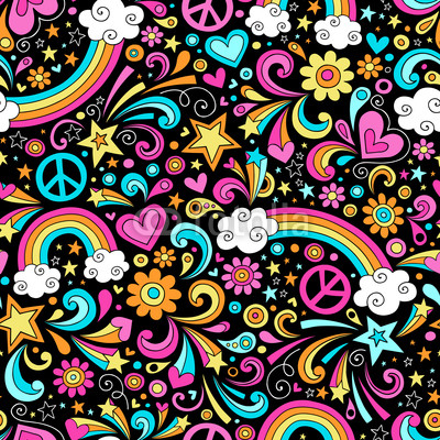 Groovy Rainbows Psychedelic Doodle Seamless Vector Pattern