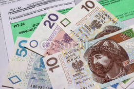 Naklejki Formularz PIT-36, zeznanie podatkowe, polskie banknoty