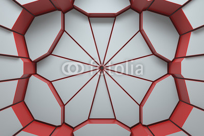 Abstract 3d rendering illustration. Circular background. Randomly choped geometry. Fractured extrudable surface.