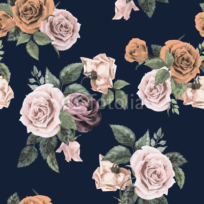 Vector seamless floral pattern with roses on dark background