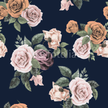 Fototapety Vector seamless floral pattern with roses on dark background