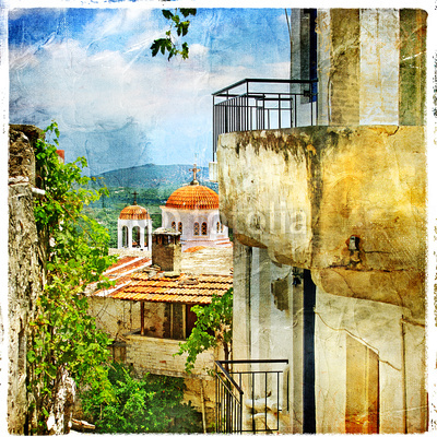 Greek streets and monastries-artwork in painting style