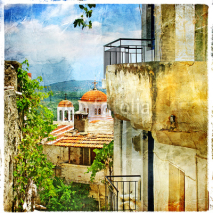 Naklejki Greek streets and monastries-artwork in painting style