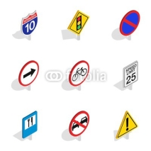 Road and highway sign icons, isometric 3d style