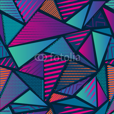 Abstract seamless chaotic pattern with urban geometric elements. Grunge neon texture background. Wallpaper for boys and girls